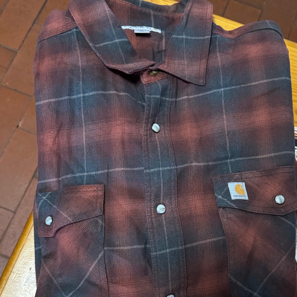 Carhartt Burgundy and Black Plaid Shirt